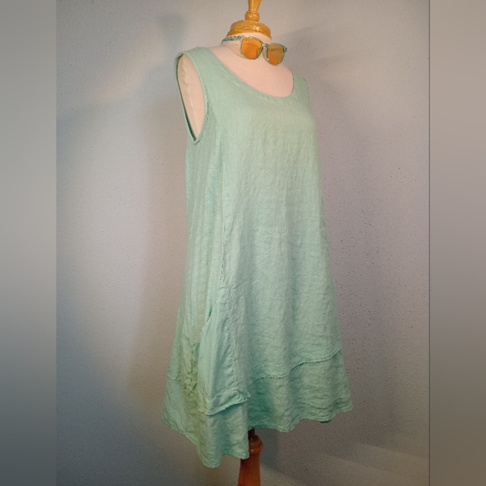 Minimalist Mint Linen Lagenlook Dress from Cut+Loose
